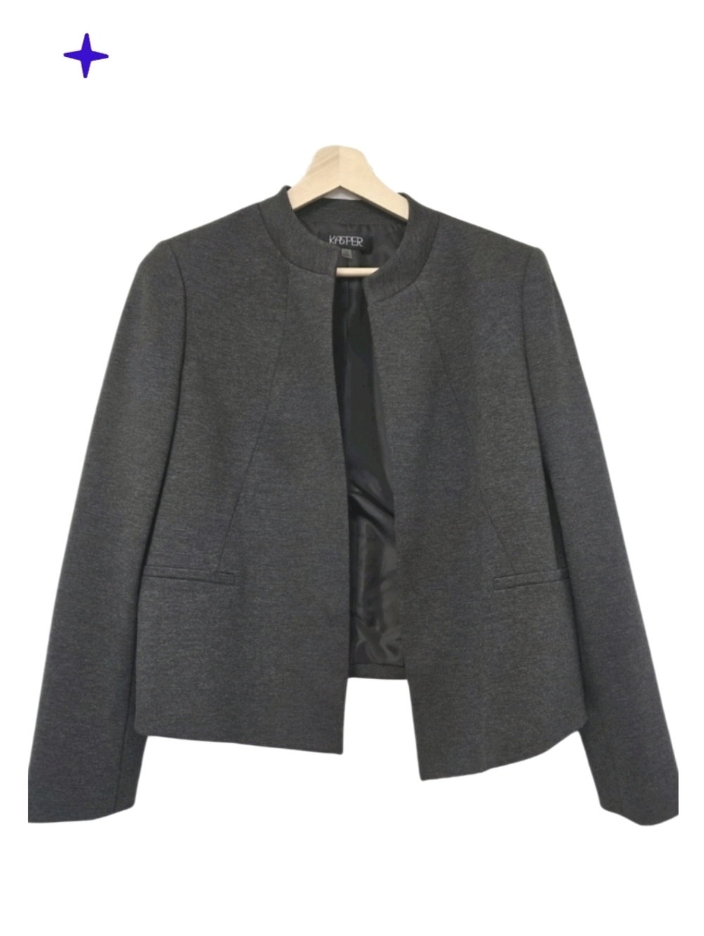 Kasper Women's Open Front Knit Jacket Charcoal Gray Collarless Size 14 NWT Work